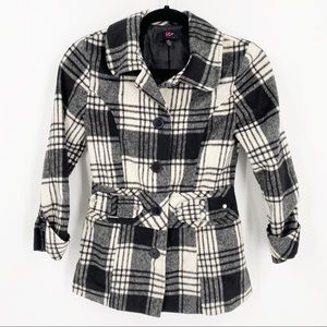 Iz Byer Girl Black & White Plaid Belted Coat Size M (10-12)